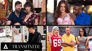 Transznemű csábítók forró válogatása – férfiak baszódnak méretes keblű transzvesztita csajokkal